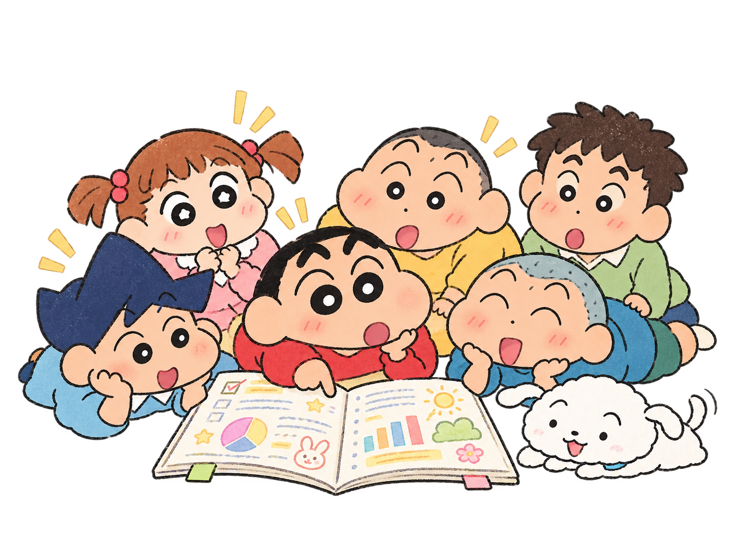 春日部伙伴们围在一起看故事